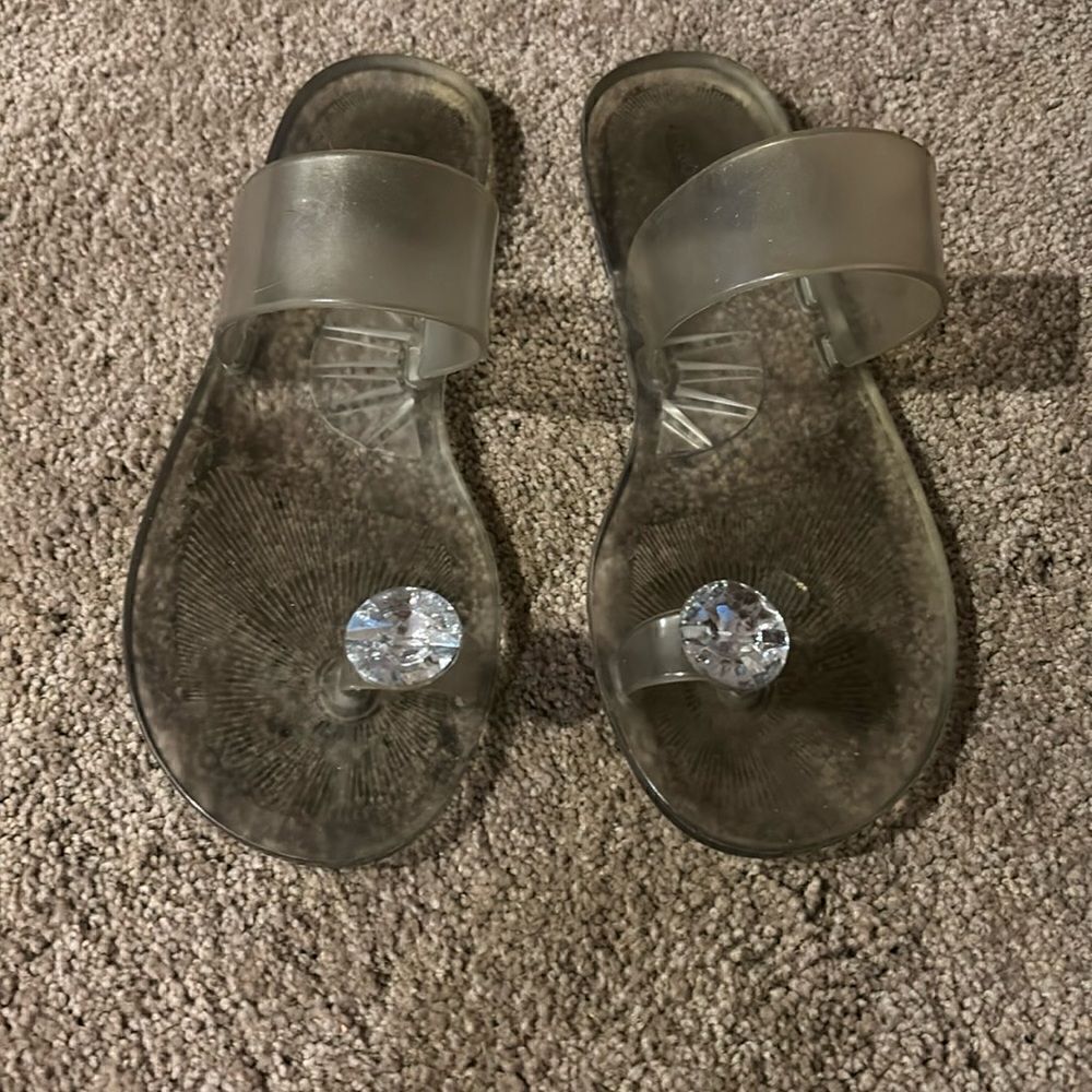 BCBG jeweled clear jelly sandals - very worn but have life left sz 39